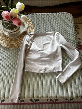 Hollister Light Gray V-Neck Long Sleeve Crop Top
